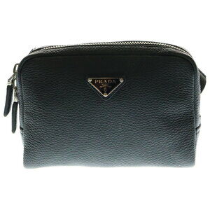 PRADA Triangle Logo Vitello Dino Leather Body Belt Crossbody Bag Waist Black